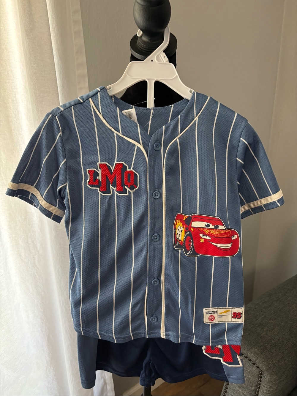 Disney Blue Pinstripe Kids Jersey Set with Red Racing Car